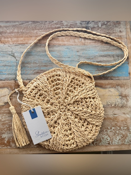 Shaddow & Fish Handbags - NWT🔖 Shaddow & Fish Sofia Luxe Crochet Straw Crossbody Bag Rice White